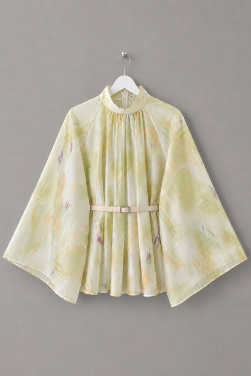 Batik Desen Oversize Bluz Yeşil
