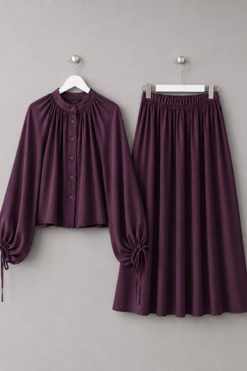 Twill Etekli Takım Mürdüm