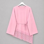 Eteği Dantel Detaylı Bluz Pembe