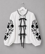 Balon Kol Nakışlı Kimono Siyah