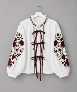 Balon Kol Nakışlı Kimono Kahverengi