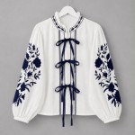 Balon Kol Nakışlı Kimono Lacivert