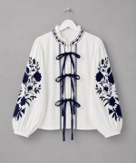 Balon Kol Nakışlı Kimono Lacivert