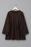 Bisiklet Yaka Yırtmaçlı Sweatshirt Kahverengi