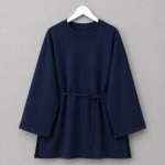 Bisiklet Yaka Yırtmaçlı Sweatshirt Koyu Lacivert