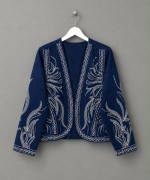 Pul İşlemeli Denim Ceket Lacivert