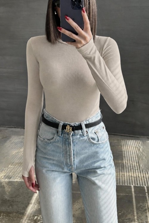 Parmak Geçmeli Body Bej
