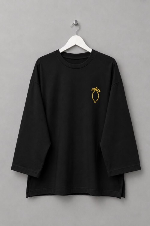 Limon Nakışlı Sweatshirt Siyah