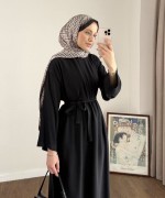 Kuşaklı Diagonal Elbise Siyah