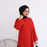 Yırtmaçlı Sweatshirt Kırmızı
