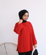 Yırtmaçlı Sweatshirt Kırmızı