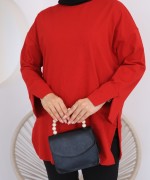Yırtmaçlı Sweatshirt Kırmızı