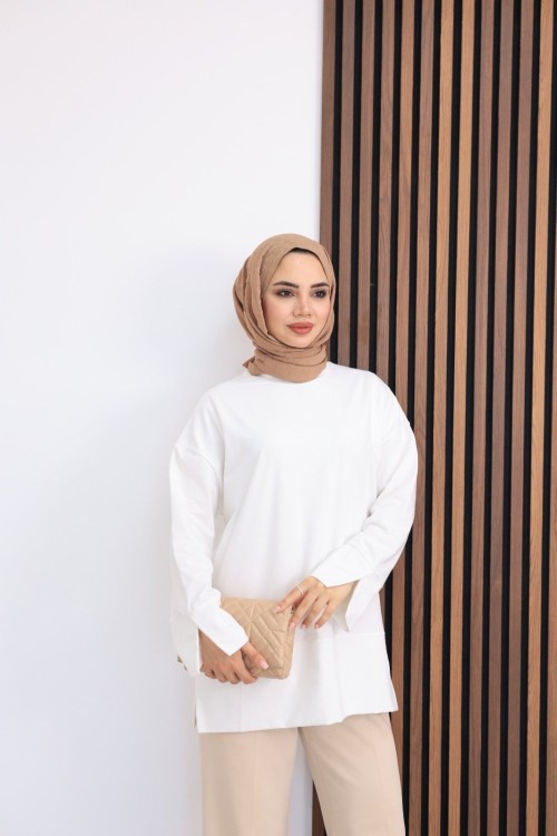 Yırtmaçlı Sweatshirt Ekru