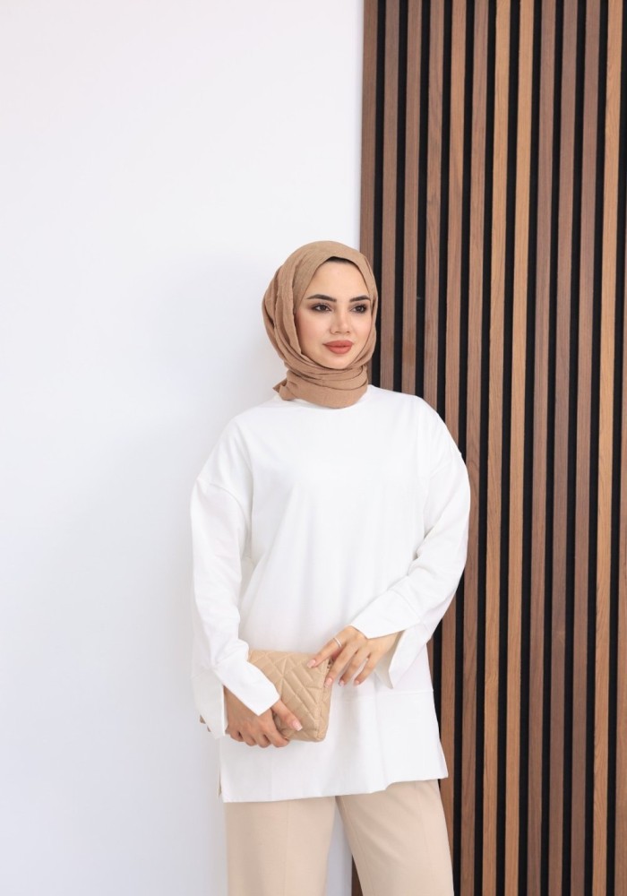 Yırtmaçlı Sweatshirt Ekru