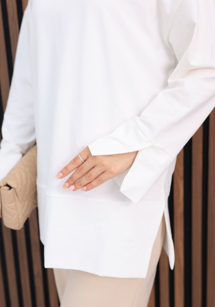 Yırtmaçlı Sweatshirt Ekru