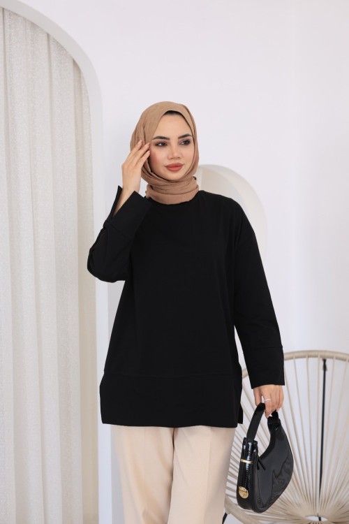 Yırtmaçlı Sweatshirt Siyah