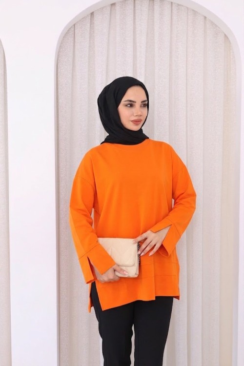 Yırtmaçlı Sweatshirt Turuncu