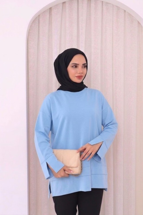 Yırtmaçlı Sweatshirt Mavi