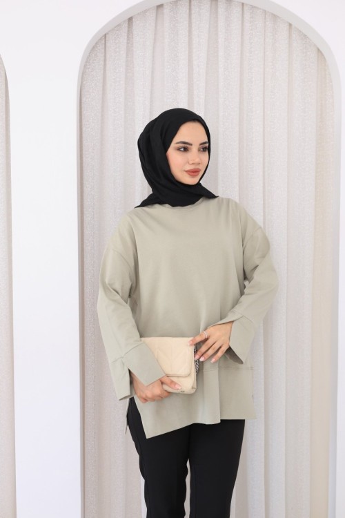 Yırtmaçlı Sweatshirt Yeşil
