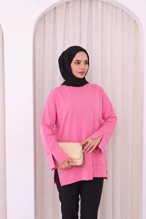 Yırtmaçlı Sweatshirt Pembe