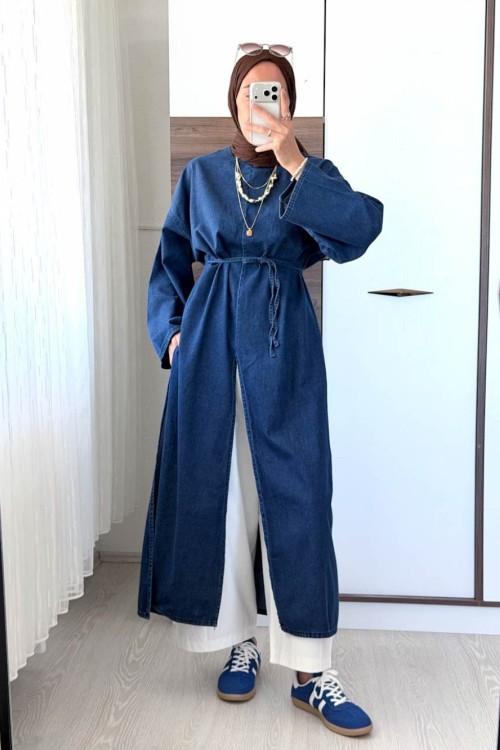 Yırtmaçlı Denim Tunik Lacivert