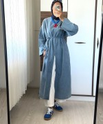Yırtmaçlı Denim Tunik Kar Yıkama Mavi