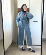 Yırtmaçlı Denim Tunik Kar Yıkama Mavi