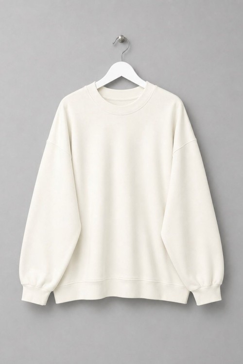 Oversize İnterlok Sweatshirt Ekru