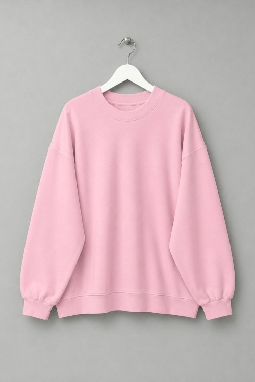 Oversize İnterlok Sweatshirt Pembe