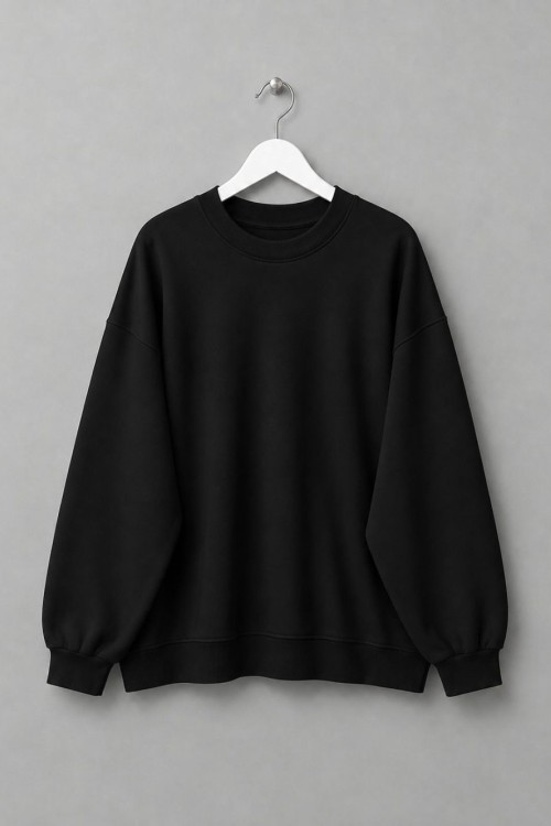 Oversize İnterlok Sweatshirt Siyah