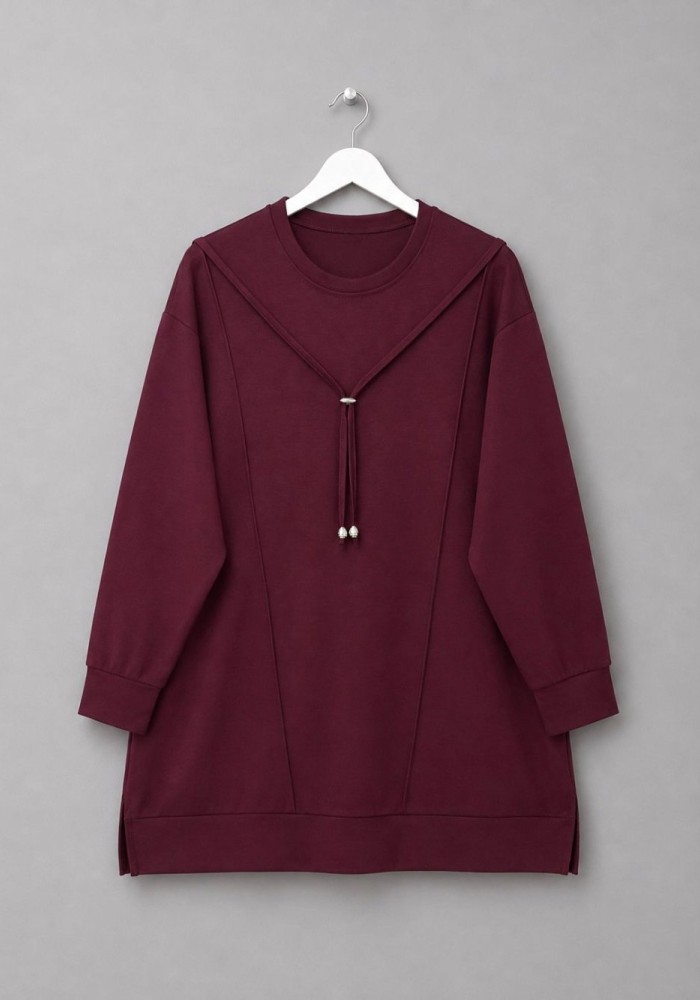 Bağcık Detaylı Çımalı Tunik Bordo