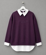 Gömlek Garnili Baskılı Sweatshirt Mürdüm