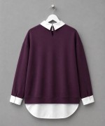 Gömlek Garnili Baskılı Sweatshirt Mürdüm