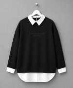 Gömlek Garnili Baskılı Sweatshirt Siyah