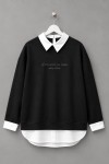 Gömlek Garnili Baskılı Sweatshirt Siyah