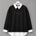 Gömlek Garnili Baskılı Sweatshirt Siyah