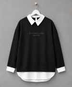 Gömlek Garnili Baskılı Sweatshirt Siyah