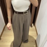 Kemerli Diagonal Tensel Pantolon Sütlü Kahve
