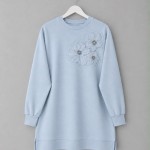 Tül Çiçek İşlemeli Tunik Bebe Mavisi