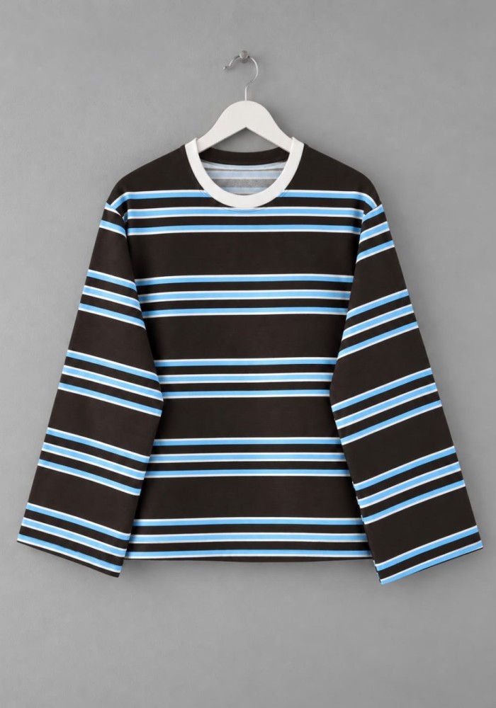 İki İplik Çizgili Sweatshirt Koyu Kahverengi