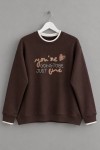Süzene Nakışlı Sweatshirt Acı Kahve