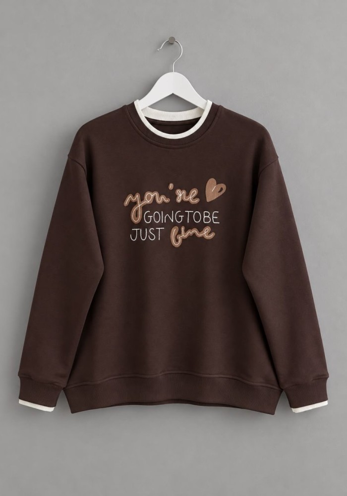 Süzene Nakışlı Sweatshirt Acı Kahve