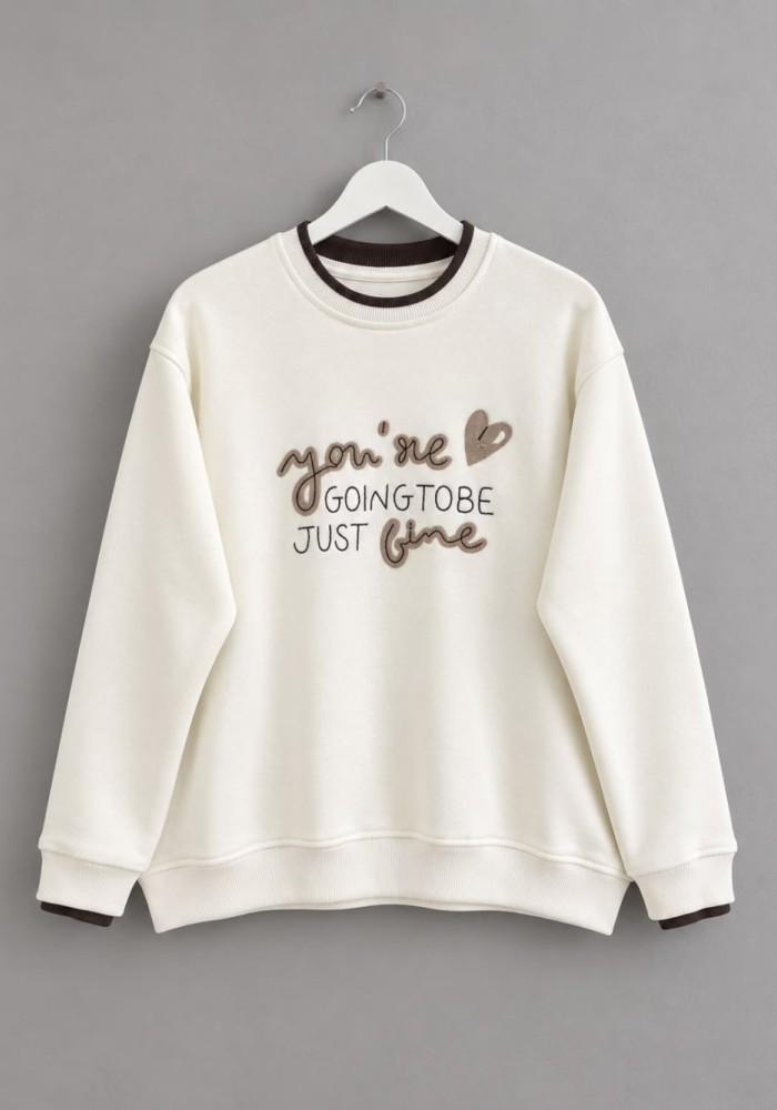 Süzene Nakışlı Sweatshirt Ekru
