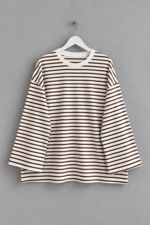 Çizgili Oysho Sweatshirt Koyu Kahverengi