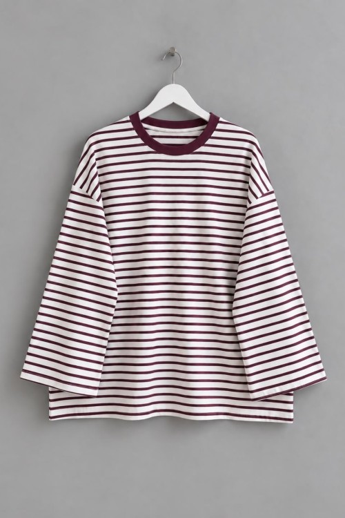 Çizgili Oysho Sweatshirt Mürdüm