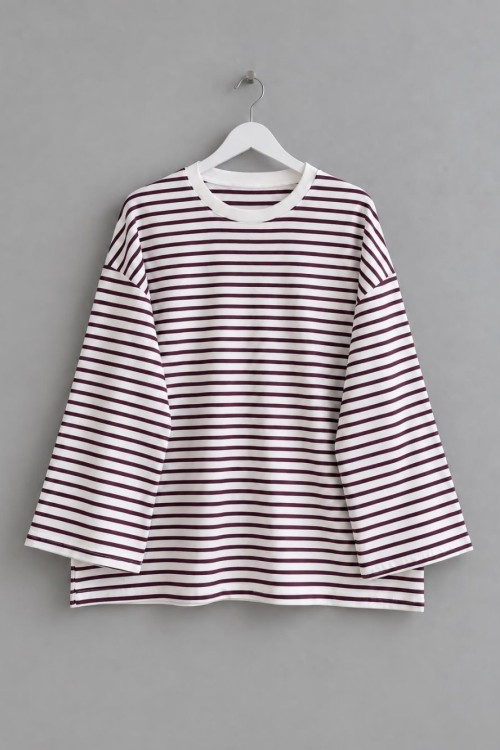 Çizgili Oysh Sweatshirt Mürdüm