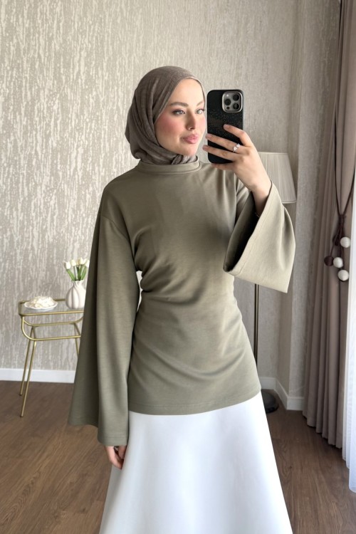 Arkası Bağlamalı Oysh Bluz Haki