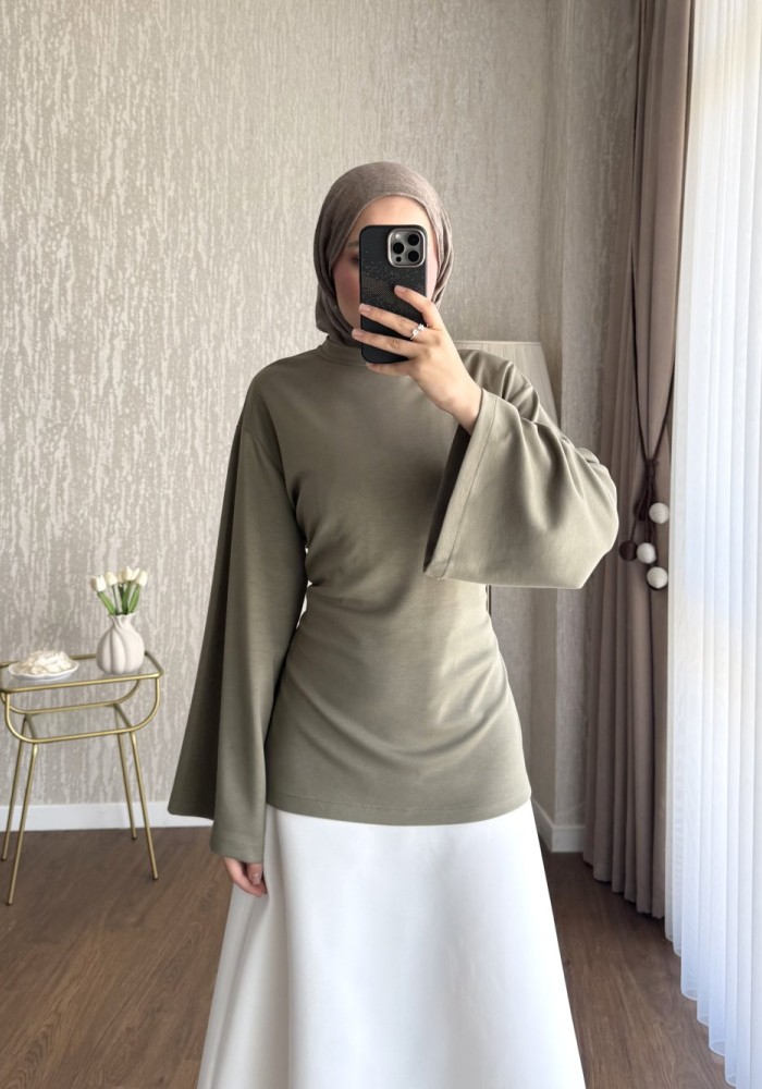 Arkası Bağlamalı Oysh Bluz Haki