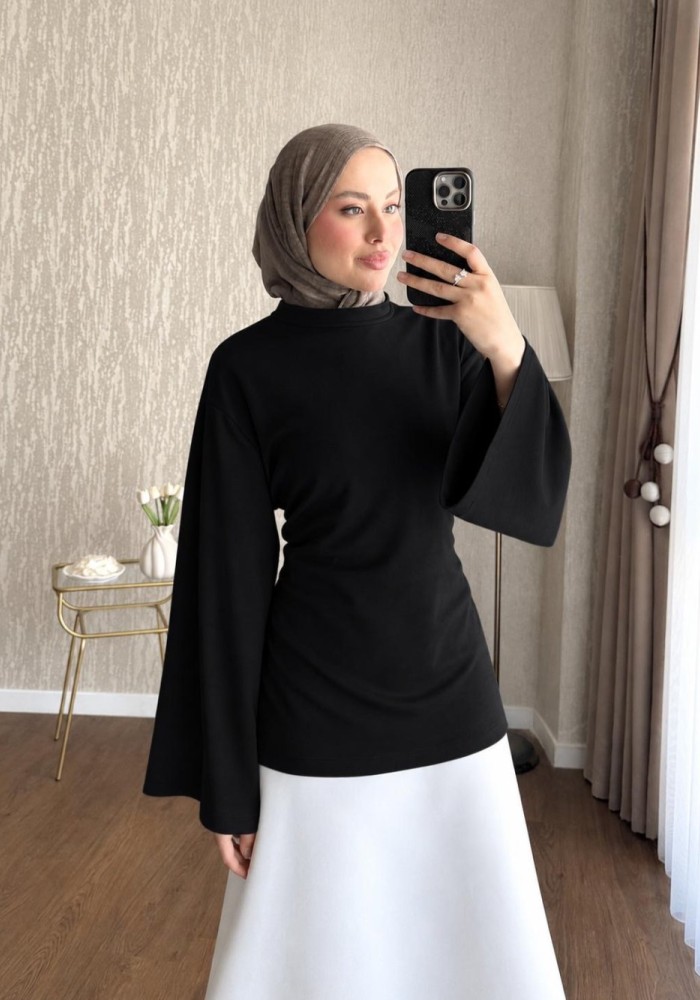Arkası Bağlamalı Oysh Bluz Siyah