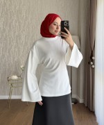 Arkası Bağlamalı Oysh Bluz Ekru